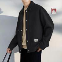 唐狮2026秋冬季毛呢外套男翻领肌理面料短款黑色帅气潮流秋季穿搭