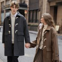 唐狮2026秋冬季中长款毛呢外套加厚情侣款翻领简约风仿牛角扣时尚