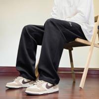 唐狮2026秋冬季休闲长裤男精致刺绣宽松运动风直筒裤子黑色男裤