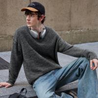 唐狮2026秋冬季毛衣男圆领套头小V撞色明线德美拉肌理感毛线衫