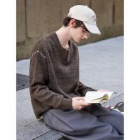 唐狮2026秋冬季毛衣男圆领套头小V撞色明线德美拉肌理感毛线衫