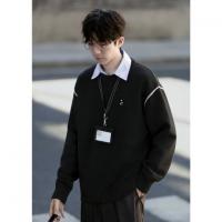 唐狮2026秋季毛衣男圆领套头黑色撞色时尚宽松潮流毛线衫休闲上衣