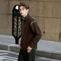 唐狮2026秋季毛衣男圆领套头黑色撞色时尚宽松潮流毛线衫休闲上衣