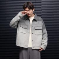 唐狮2025秋冬季男毛呢外套厚外套保暖翻领渐变夹克潮酷百搭时尚