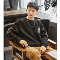 唐狮2026秋冬男圆领加绒拼接卫衣百搭设计感时尚休闲贴布宽松