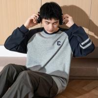 唐狮2026秋冬男圆领加绒卫衣插肩袖休闲简约宽松流行日常百搭