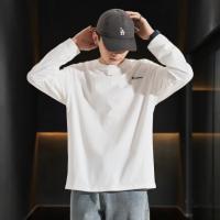 唐狮2025春款男式t恤长袖圆领左胸文字青少年运动宽松打底上衣