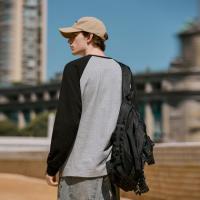 唐狮2025春季新款长袖T恤男撞色拼接上衣宽松插肩袖t设计感打底衫