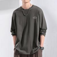 唐狮2026春款男式t恤长袖圆领左胸文字青少年运动宽松打底上衣