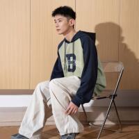 唐狮2025春秋季新款圆领卫衣男宽松撞色拼接插肩袖青少年上衣潮流