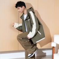 唐狮2026秋季新款男连帽外套拼接撞色工装上衣户外冲锋少年夹克潮