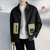 唐狮2025秋季新款男外套宽松翻领上衣简约撞色设计感夹克少年工装