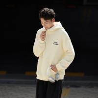 唐狮2026秋冬季连帽卫衣男左胸绣花设计半开胸摇粒绒厚休闲风上衣