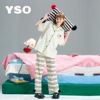 yso【酷猫系列】睡衣女春秋全棉情侣睡衣可爱短袖可外穿家居套装