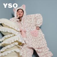 yso【酷猫系列】睡衣女冬新款豹纹珊瑚绒加厚保暖家居服连体套装D