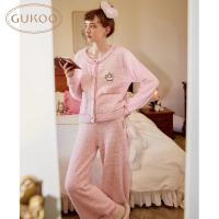 Gukoo/果壳睡衣女冬季半边绒保暖新款迪士尼联名甜美家居服套装D
