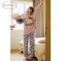 Gukoo/果壳睡衣女冬季半边绒保暖新款HelloKitty联名家居服套装D