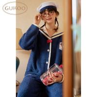Gukoo/果壳睡衣女冬季mikko联名新款半边绒保暖女士家居服套装D