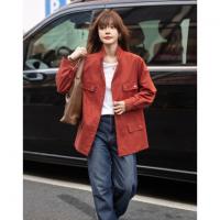 【自由新风】秋季复古风纯棉立领口袋舒适宽松中长款女式风衣外套