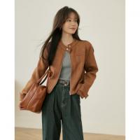 【复古麂皮绒】秋季机车风小立领拉链休闲短款小个子女式夹克外套