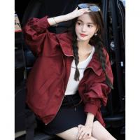 【轻量化户外】秋季运动休闲连帽泡泡袖拉链宽松遮肉短款女式外套