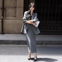 【高智感职场】秋季商务通勤套装西装外套开叉直筒半裙女式两件套