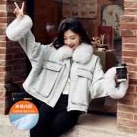 【拼接牛仔棉衣】冬季棉服女毛领高档拼接牛仔夹棉外套