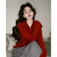 【享岁月静好】2025冬复古优雅翻领拉链开衫舒适小个子针织衫女上衣