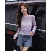 【含温润绵羊毛】秋季温柔风渐变线衫圆领舒弹松弛感针织衫女上衣