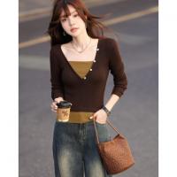 【黄油可露丽】秋季复古假两件撞色线衫含绵羊毛短款针织衫女上衣