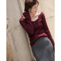 【窈窕日常】秋季蕾丝拼接U领线衫修身短款含绵羊毛针织衫女上衣