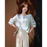 【含蓬松绵羊毛】秋季气质亮片圆领线衫慵懒软糯遮肉针织衫女上衣