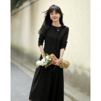 【霞光映日】秋法式文艺镂空绑带复古A字收腰遮肉中长女连衣裙