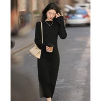 【时尚修身长裙】秋款半高领收腰长袖连衣裙