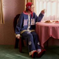 Gukoo/果壳睡衣冬季半边绒保暖新款轰轰小狗可爱女士家居服套装D