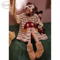 Gukoo/果壳睡袍女冬季迪士尼联名新款条纹珊瑚绒家居服斗篷睡袍D