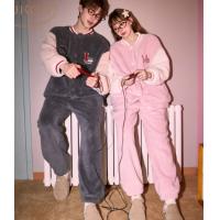 Gukoo/果壳情侣睡衣女冬迪士尼新款珊瑚绒家居服男棒球服套装D