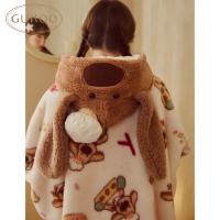 Gukoo/果壳女士睡袍冬季珊瑚绒保暖新款可爱大鼻子狗家居服睡袍D