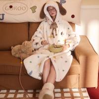 Gukoo/果壳睡袍女冬季轰轰小狗新款满印可爱薄绒女士家居服睡袍D