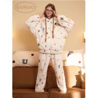Gukoo/果壳睡衣女冬季轰轰小狗新款可爱毛绒薄绒女士家居服套装D
