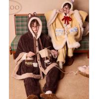 Gukoo/果壳情侣睡衣女秋冬新款奇奇蒂蒂珊瑚绒男士家居服女冬保暖套装D