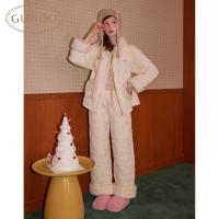 Gukoo/果壳睡衣女轻薄冬季夹棉保暖新款简约女士家居服套装D