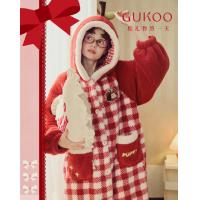 【红运系列】睡衣女秋冬加厚加绒红品结婚连帽外穿本命年家居睡袍