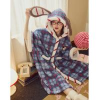 【轰轰小狗】冬季睡衣女加厚加绒高级格纹连帽可外穿家居睡袍