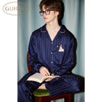 Gukoo/果壳睡衣春秋新款长袖简约休闲男士翻领长裤家居服套装