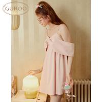 Gukoo/果壳睡裙舒适精致蝴蝶结吊带女士夏季一字肩甜美家居服睡裙