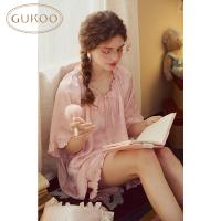 Gukoo/果壳睡衣女夏季高级蝴蝶结暗纹少女风雪纺家居服套装可外穿