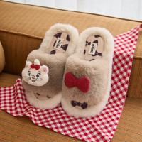【玛丽猫系列】冬季女拖鞋加绒PVC底家居室内软毛毛拖鞋