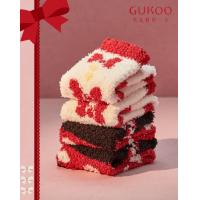 【红运系列】袜子秋冬季女士厚款半边绒红色苹果本命年高弹睡眠袜