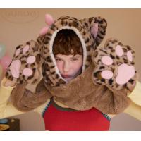 Gukoo/果壳帽子围巾一体包头帽冬季毛绒保暖豹纹三合一围脖手套